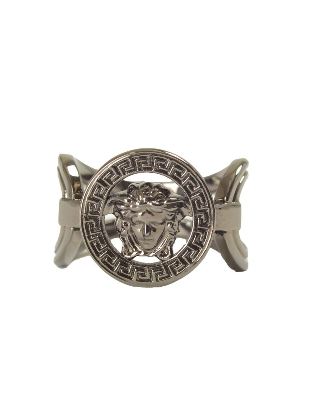 Versace Metal Gun Color Metal Medusa Head Logo Statement Ring Italy Sz 15